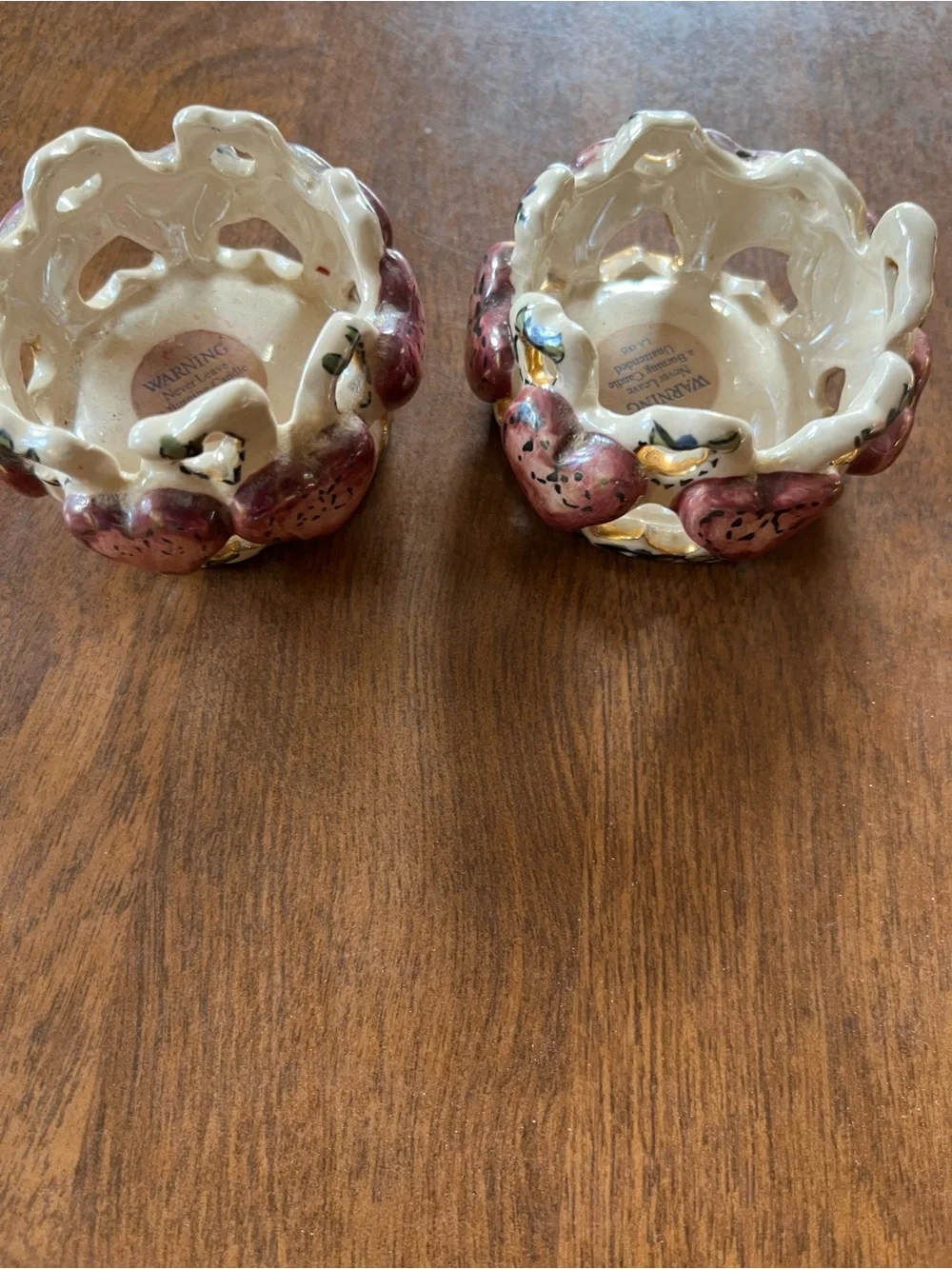 Blue Sky Ceramic Candle Holders in Cream and Mauve - Pair